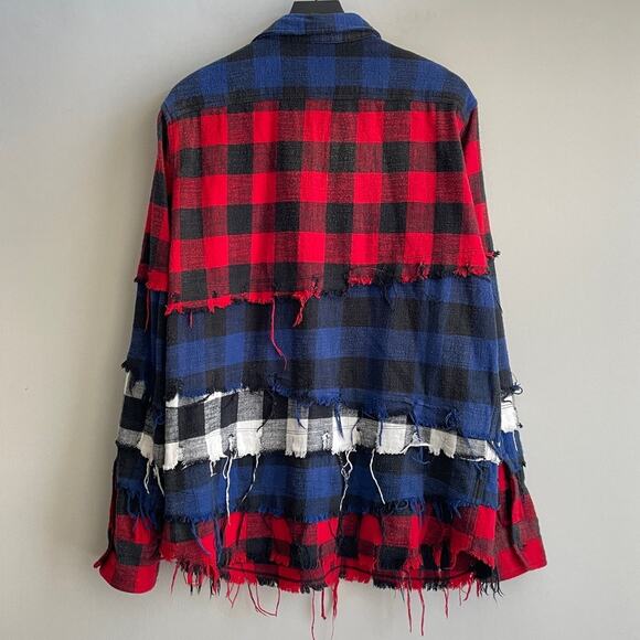 R13 Pieced Navy Red Ecru Buffalo Plaid Button Up Shirt Size Large NWT - Picture 5 of 7